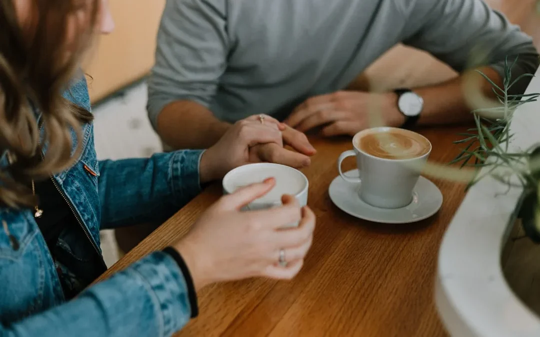 playful romantic text conversation over coffee
