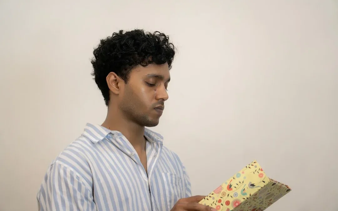 joyful person reading warm birthday messages and cards